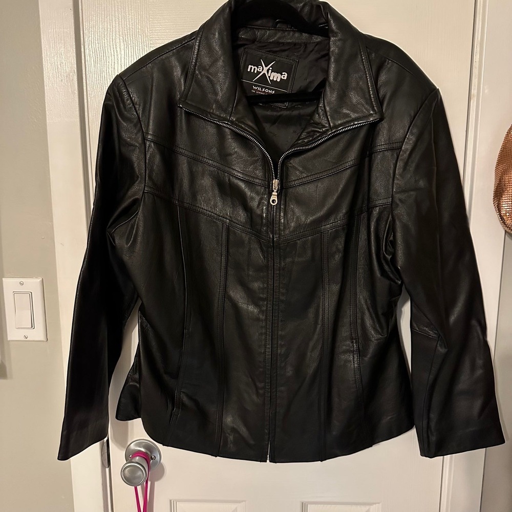 Vintage Maxima by Wilsons Black Leather Jacket Women's XL Zip Moto Classic